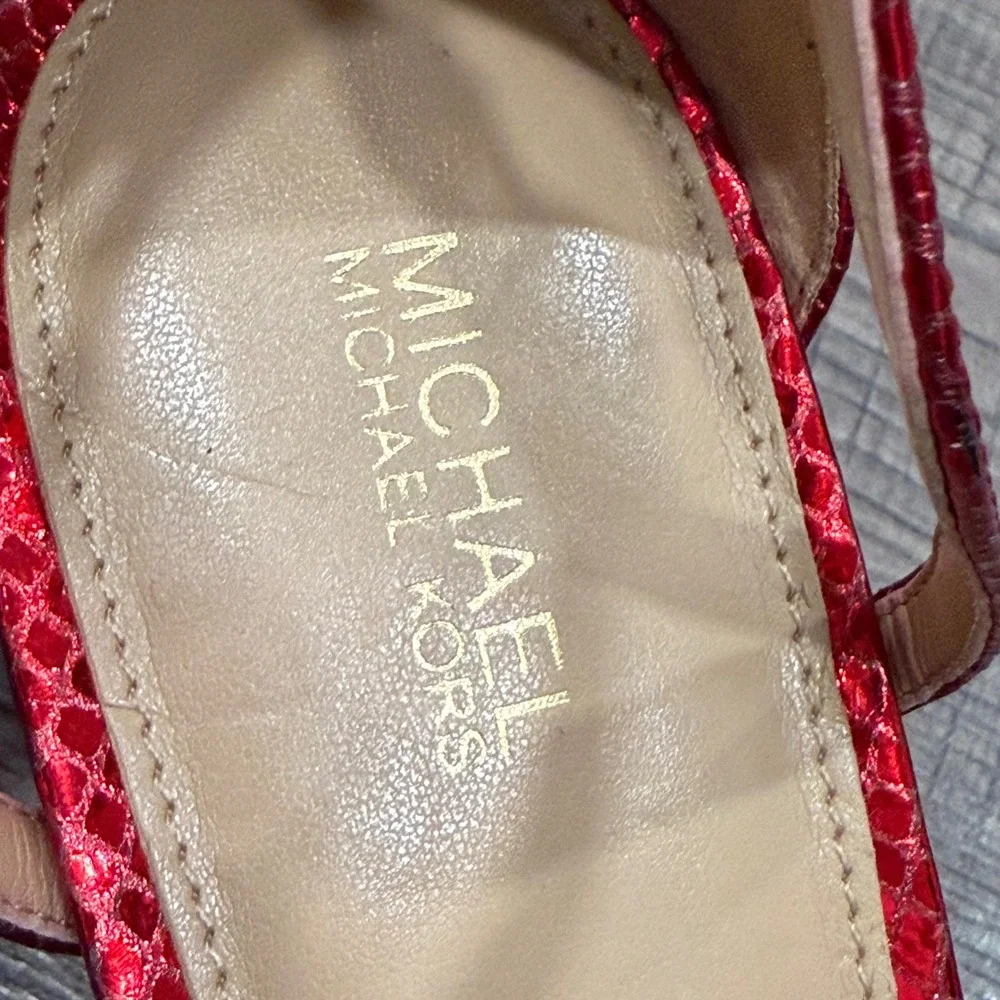 Michael Kors Red Metallic Snakeskin Embossed Leather Sandals Heels 11M